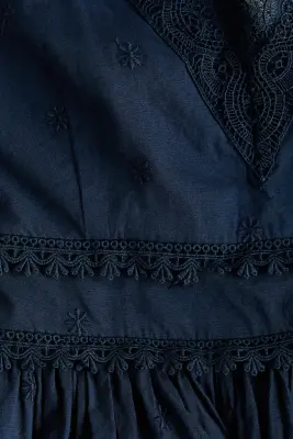 Robe en coton avec dentelle - Bleu foncé — photo 2