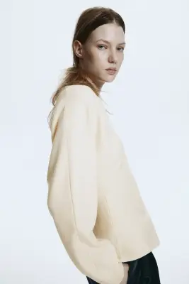 Top à encolure en V en maille - Beige clair — photo 2