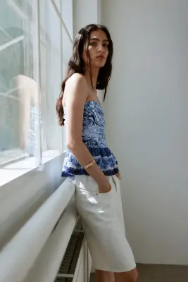 Top bandeau volanté - Bleu/motif cachemire — photo 3