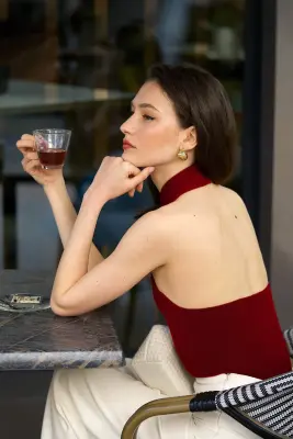 Amanda Halter Knit Top - Bordeaux — photo 4