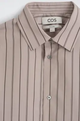 CHEMISE RAYÉE STRUCTURÉE EN COTON ET SOIE - MAUVE / CHOCOLAT / RAYURES — photo 5