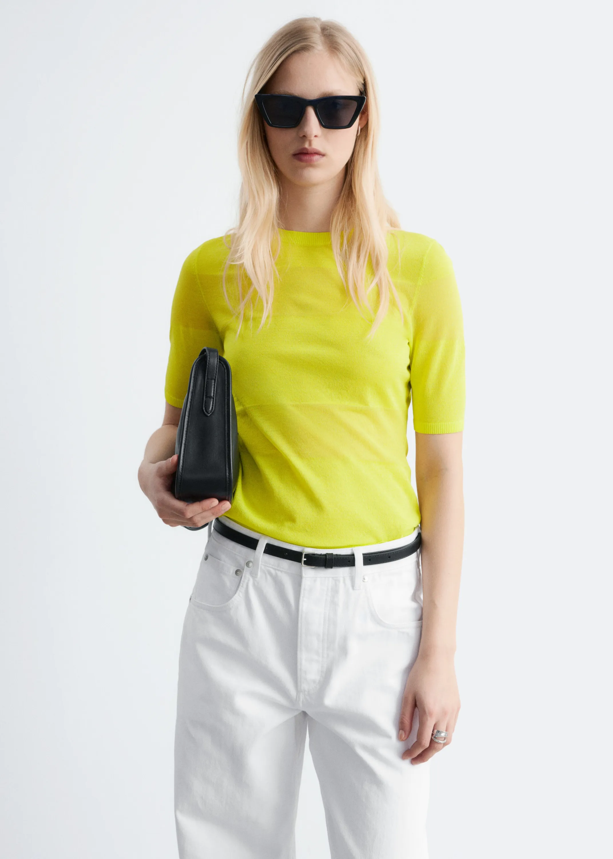 T-shirt en maille transparente - Jaune vif