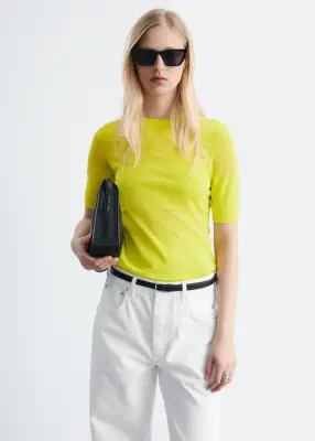 T-shirt en maille transparente - Jaune vif — photo 1