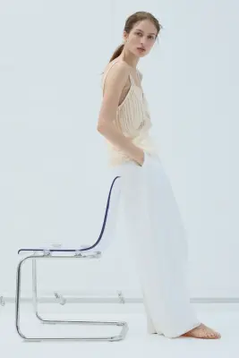 Top à plis nervure avec dentelle - Beige clair — photo 3
