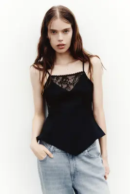 Top à bretelles fines avec dentelle - Noir — photo 1