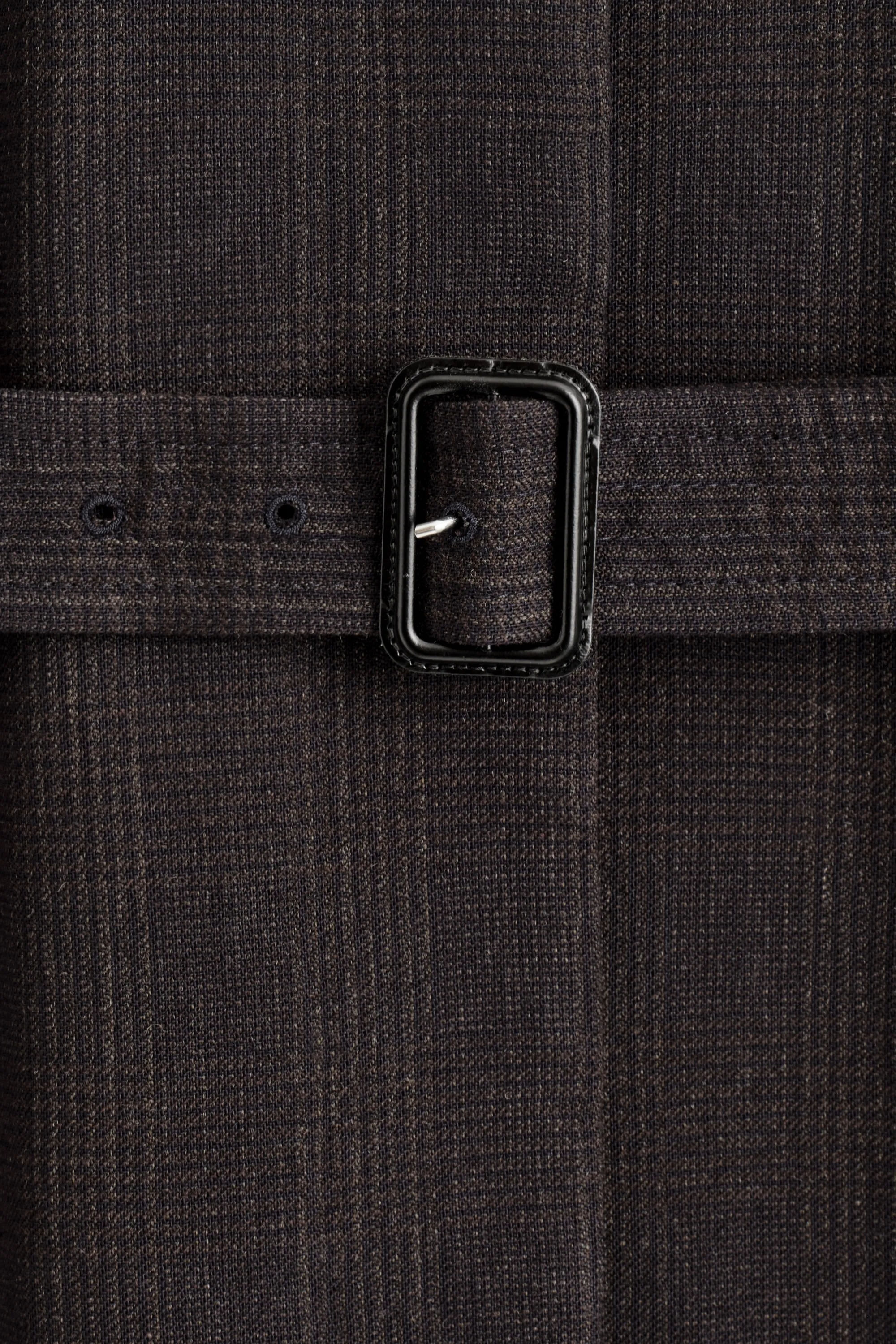 MANTEAU TRENCH-COAT LONG EN LAINE MÉLANGÉE - MARRON FONCÉ / CARREAUX