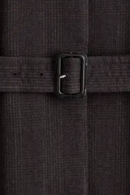 MANTEAU TRENCH-COAT LONG EN LAINE MÉLANGÉE - MARRON FONCÉ / CARREAUX — photo 1