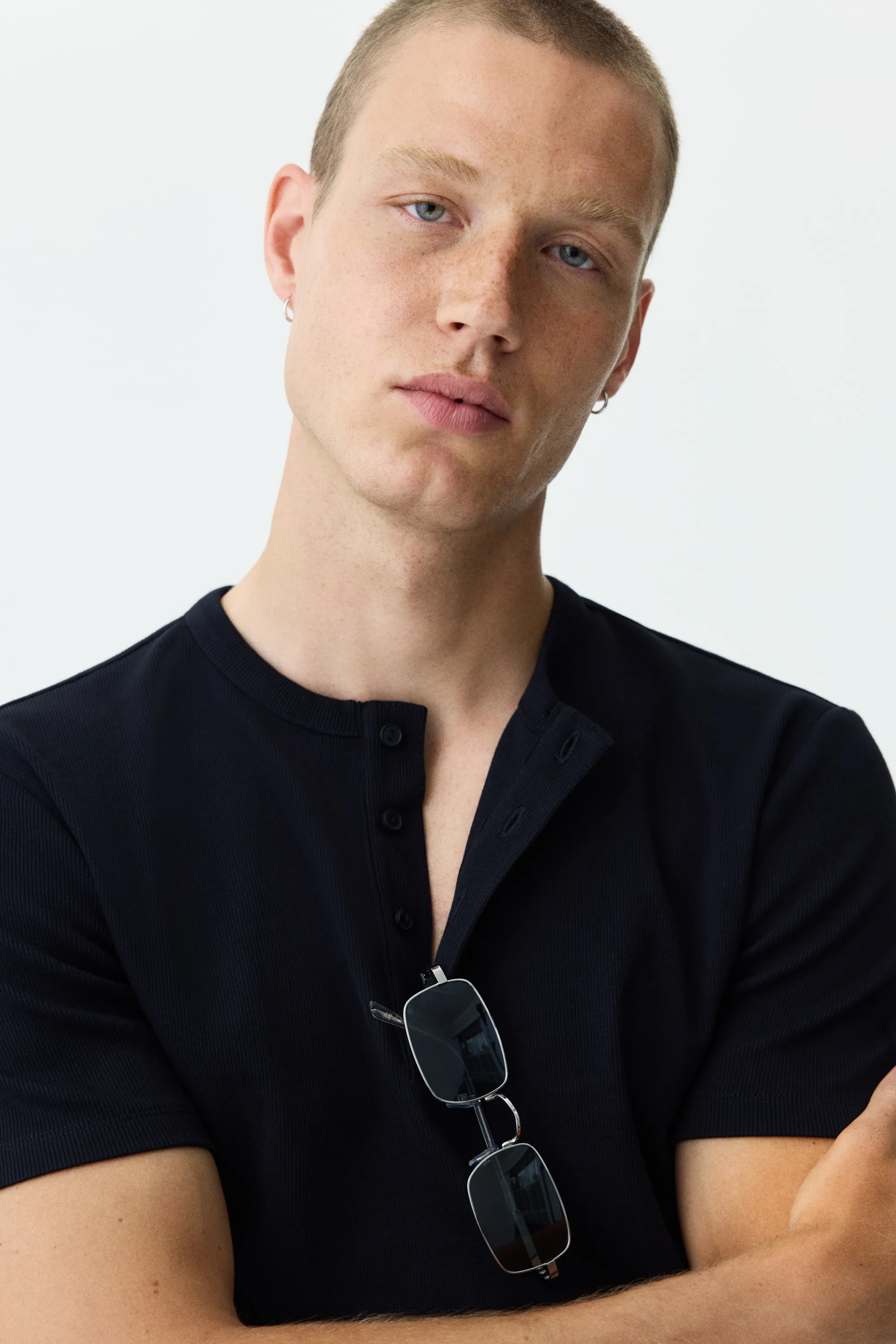 Slim Fit Henley top - Noir