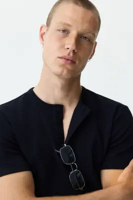 Slim Fit Henley top - Noir — photo 1