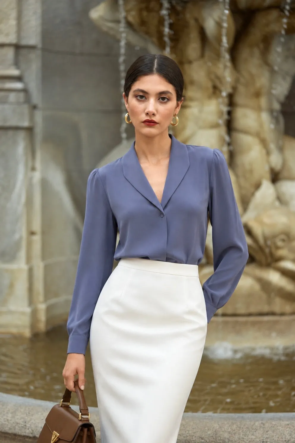 Rhea Silk Blouse - Grey blue
