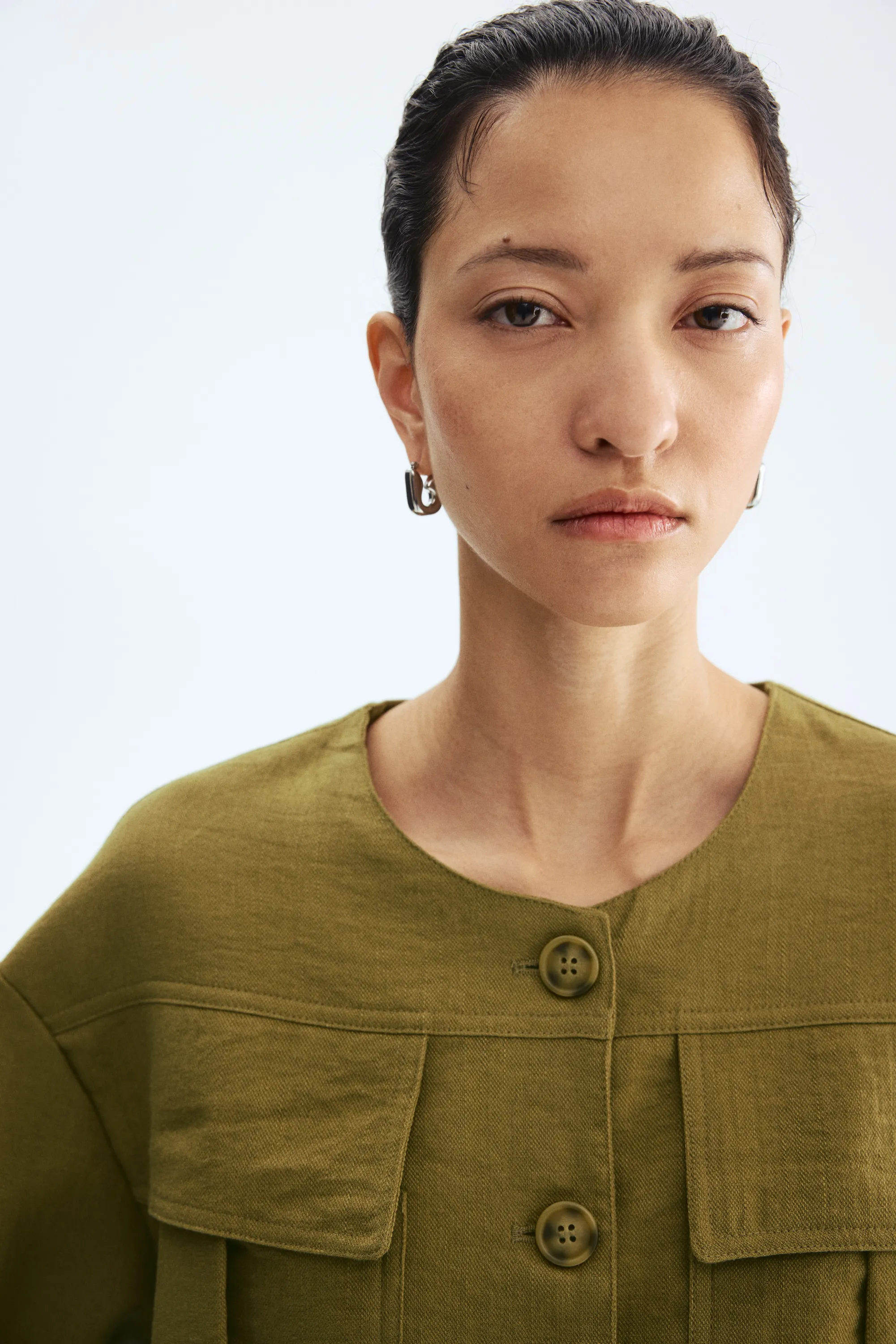 Veste sans col - Vert olive