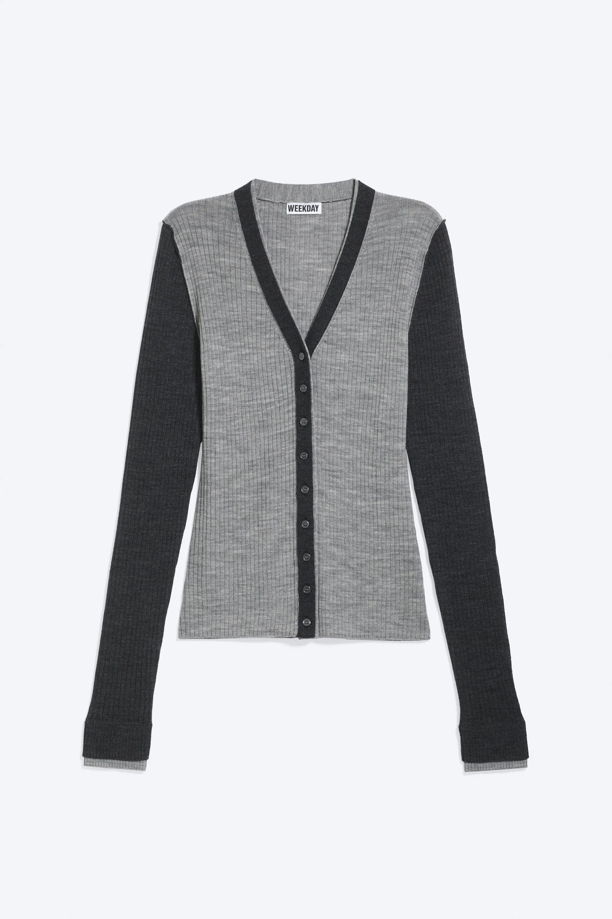 Cardigan en laine fine à col V - Grey Melange