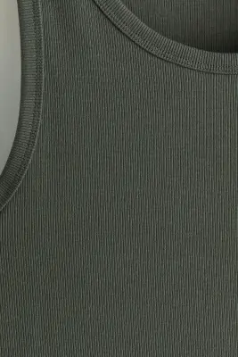 Débardeur côtelé Slim Fit - Vert kaki foncé — photo 4