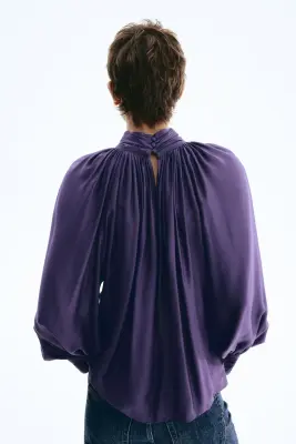 Blouse à effet drapé - Violet foncé — photo 4