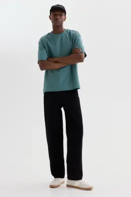T-shirt Loose Fit en interlock - Bleu canard — photo 1
