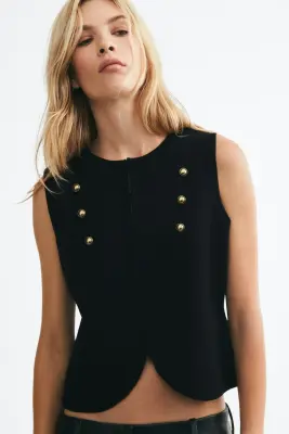 Gilet sans manches avec détails à boutons - Noir — photo 2