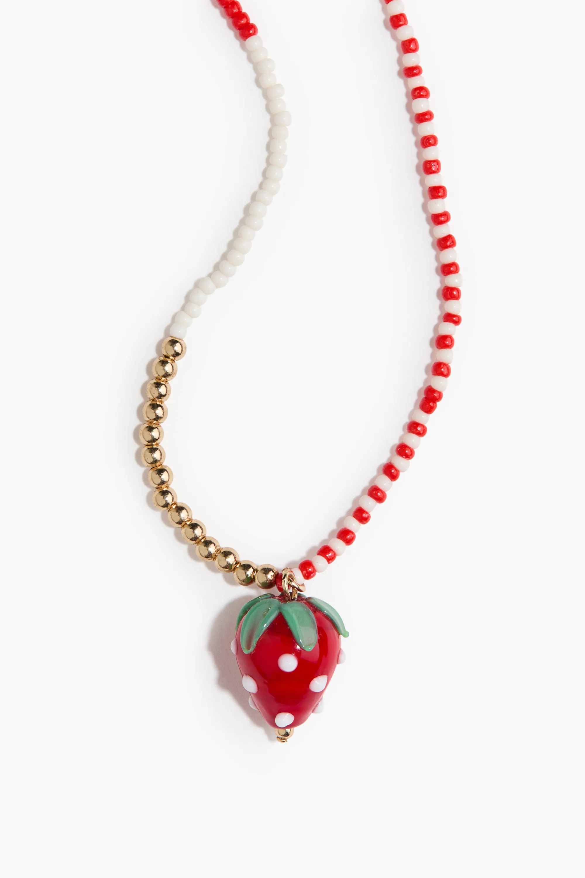 Collier de perles fantaisie avec pendentif - Rouge vif/blanc