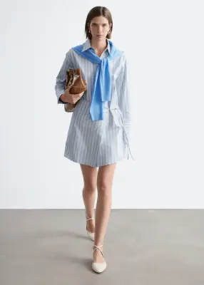 Robe-chemise portefeuille courte - Rayures fines bleues — photo 3
