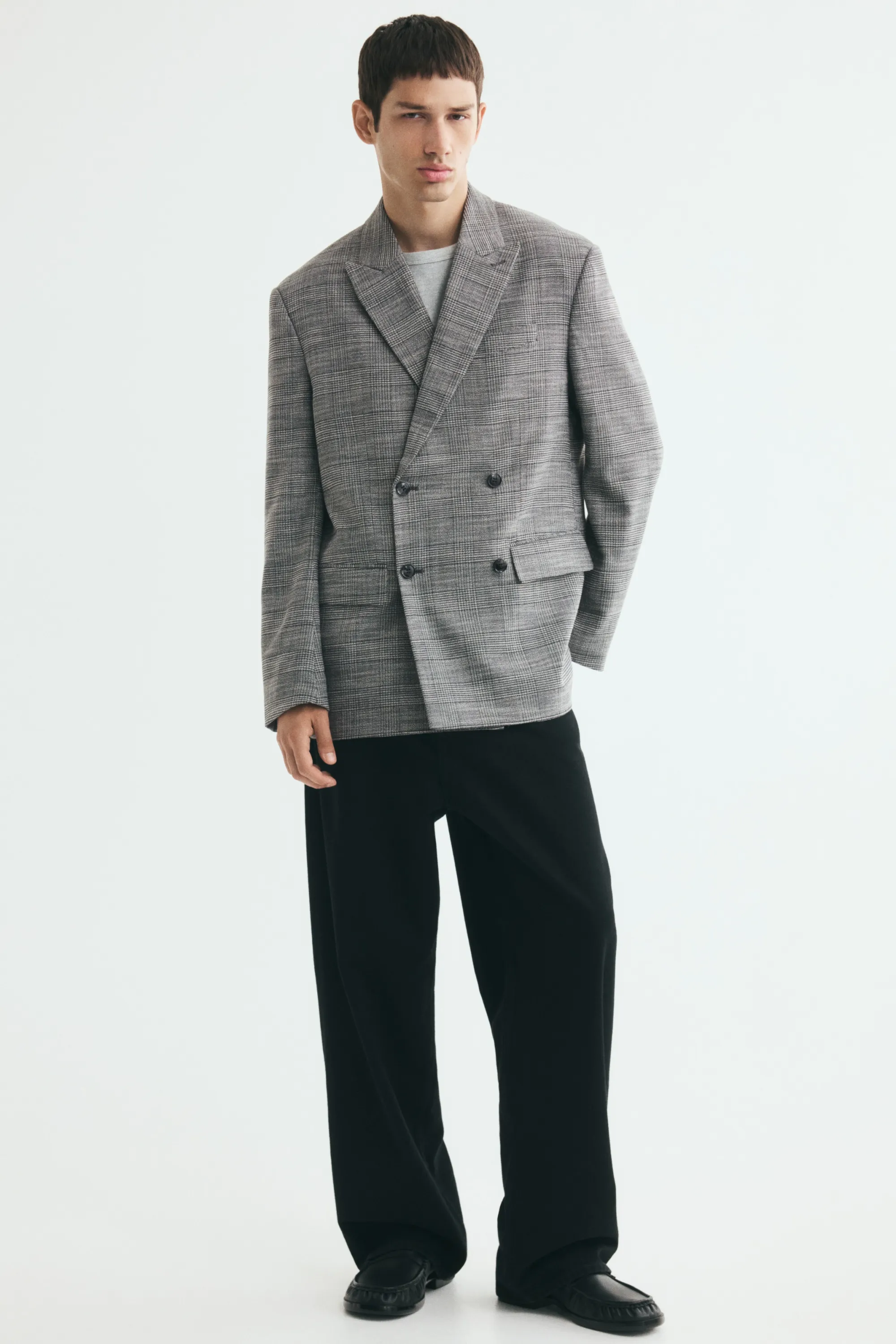 Veste Relaxed Fit à fermeture croisée - Gris/carreaux