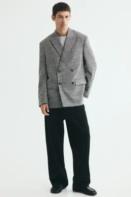 Veste Relaxed Fit à fermeture croisée - Gris/carreaux — photo 1