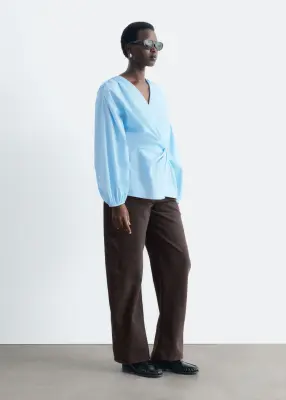 Blouse croisée en coton - Bleu clair — photo 4