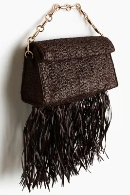 Pochette frangée en paille - Marron foncé — photo 2
