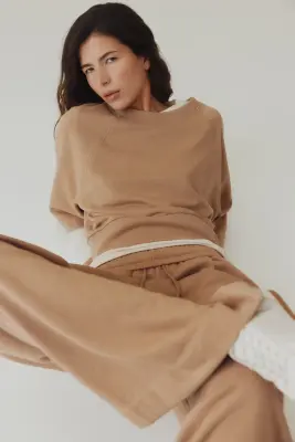 Pantalon avec cordon de serrage et plis - Beige foncé — photo 2