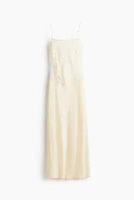 Robe en satin avec écharpe et dentelle - Jaune pâle — photo 4