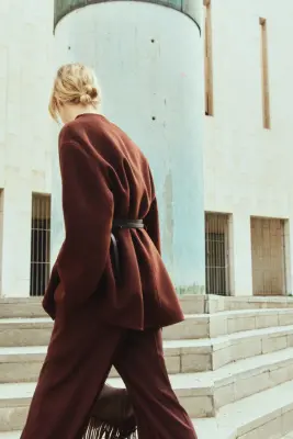 Manteau fait main en laine mélangée - Brun rouille foncé — photo 2