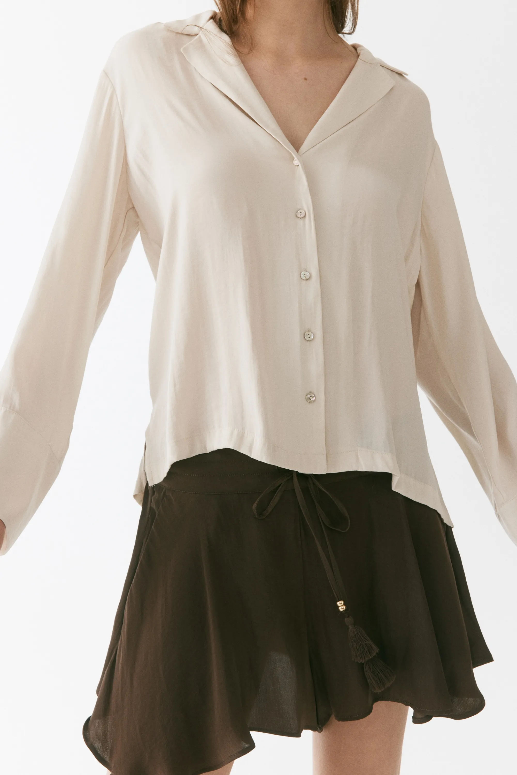 Chemise à col cubain - Beige clair