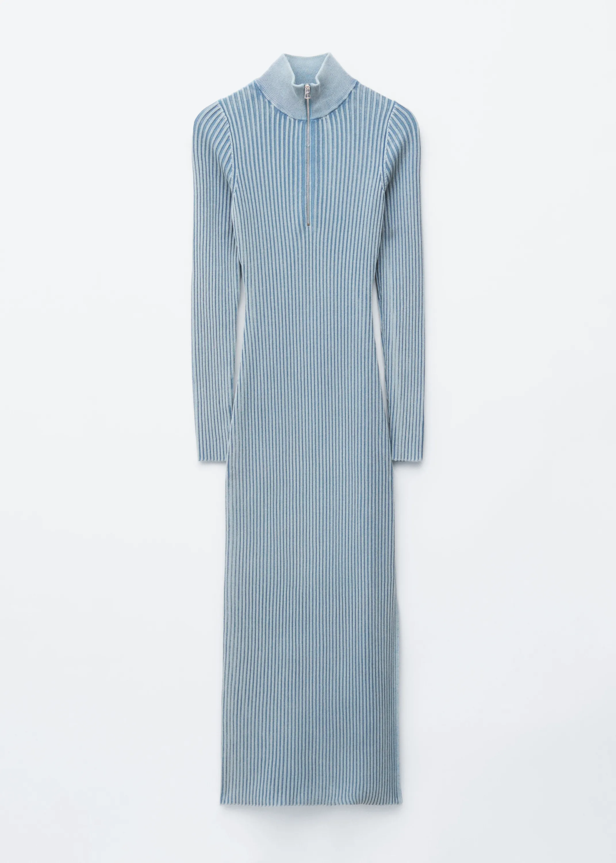 Robe longue zippée et côtelée - Bleu poudré
