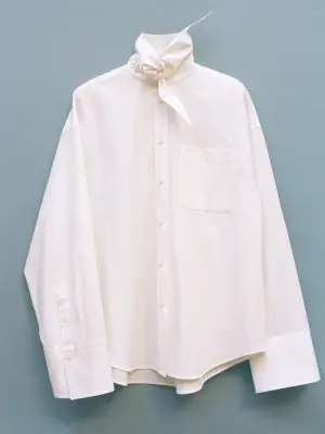 Chemise en coton Pima avec lien - Blanc — photo 5