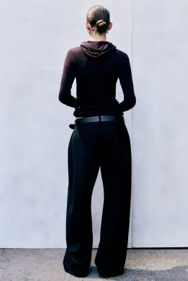 Pantalon de costume ample en laine mélangée taille basse - Noir — photo 3