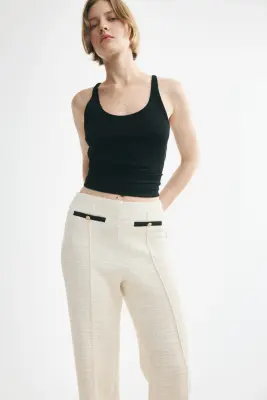Pantalon en maille bouclette avec taille élastique - Crème — photo 2