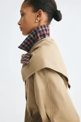 Veste en twill avec foulard triangulaire - Beige clair — photo 3