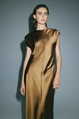 Robe midi en satin - Beige foncé — photo 2