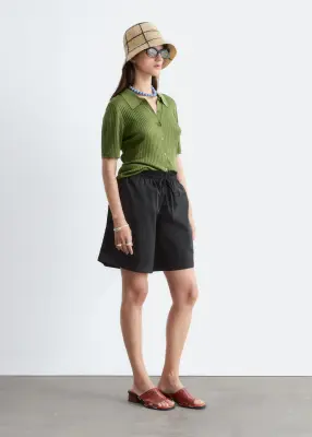 Short nylon longueur genou à cordon de serrage - Noir — photo 2