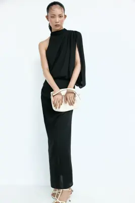 Robe asymétrique à effet drapé - Noir — photo 1