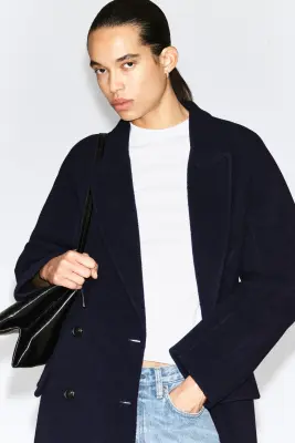 MANTEAU LONG DE TAILLEUR EN LAINE DOUBLE FACE - BLEU MARINE — photo 3