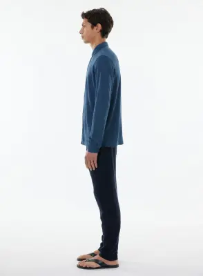Chemise Bleue Manches Longues en Lin / Elasthanne — photo 2