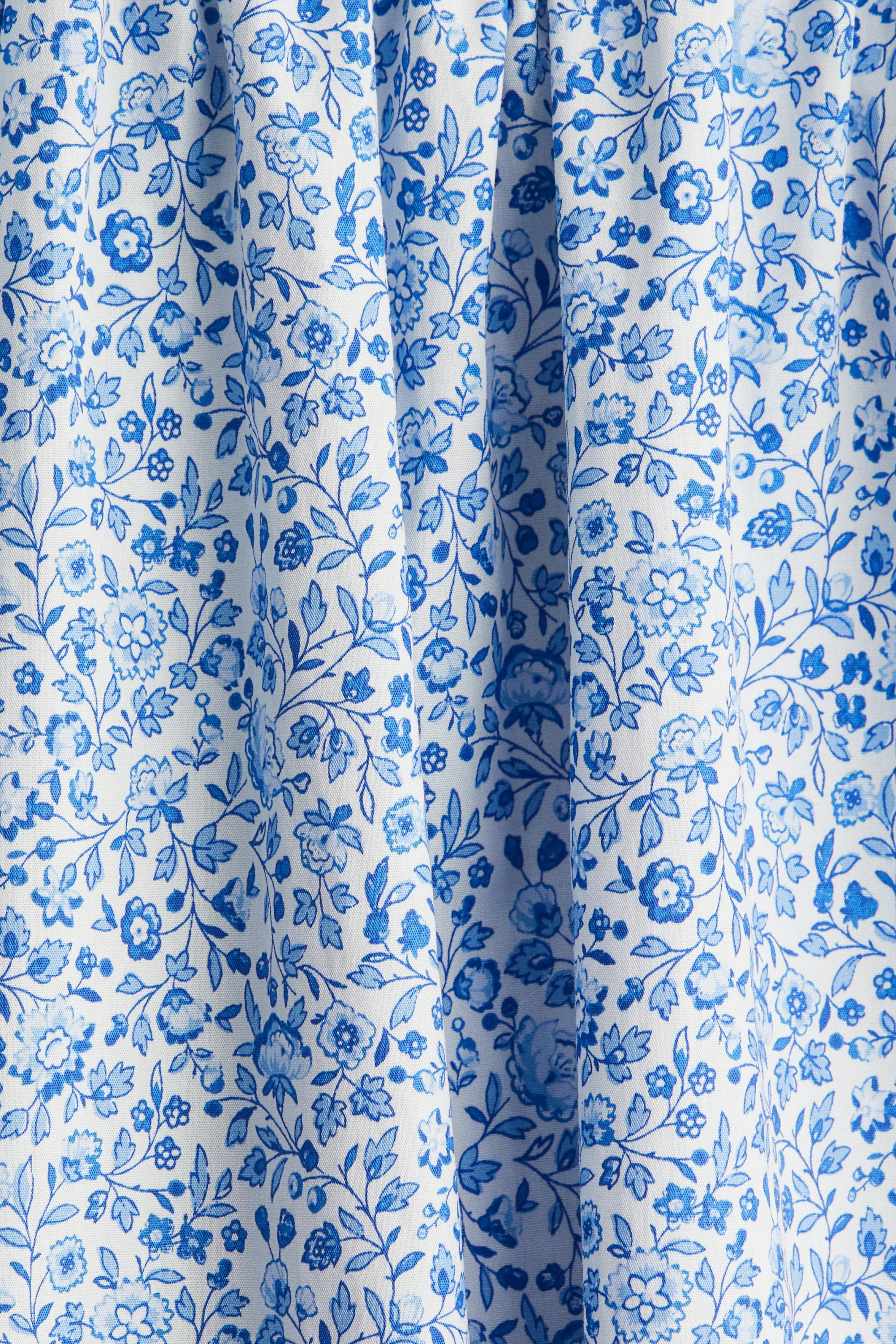 Robe en coton avec jupe évasée - Blanc/bleu/fleuri