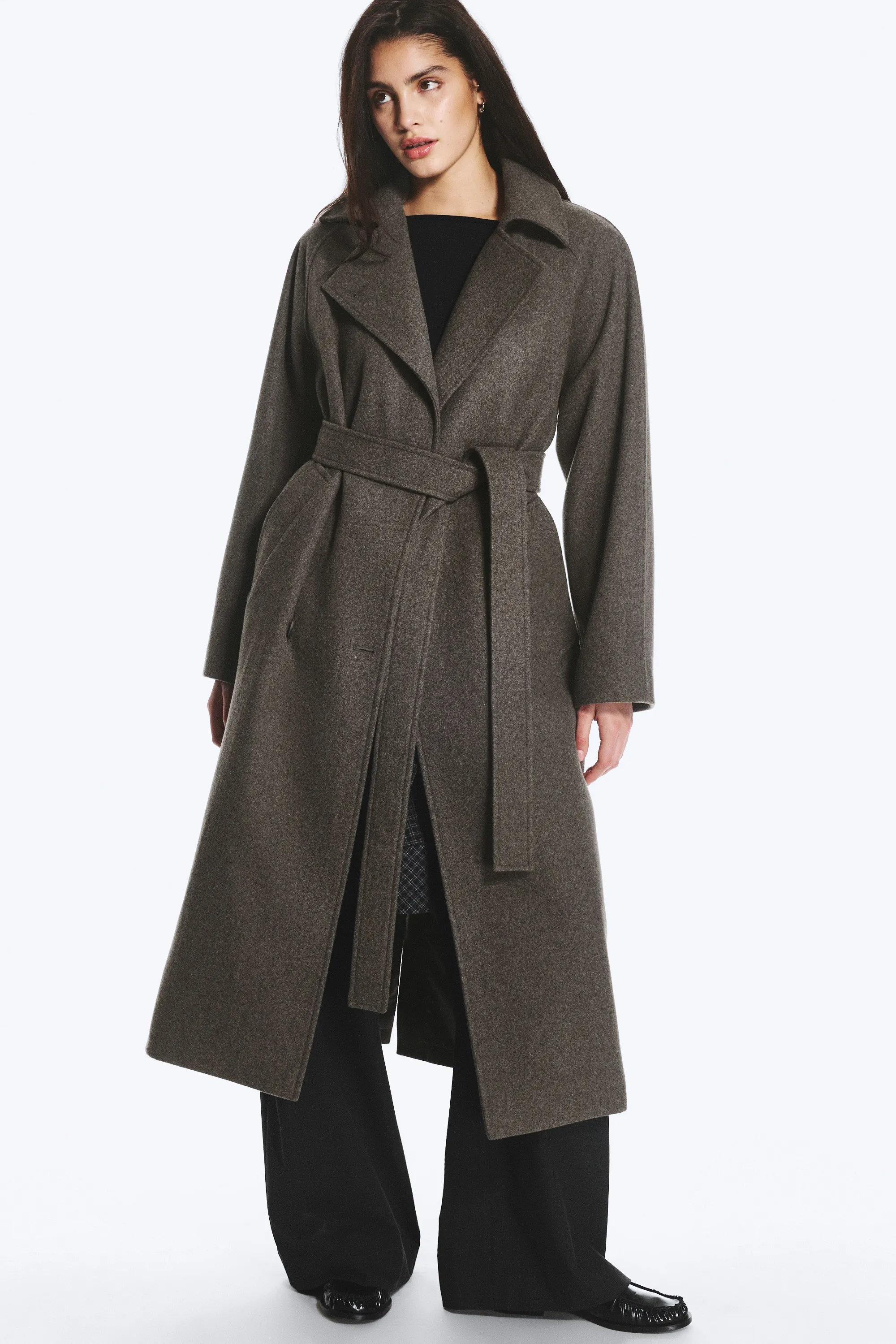 Manteau oversize croisé en laine mélangée Kia - Taupe foncé chiné