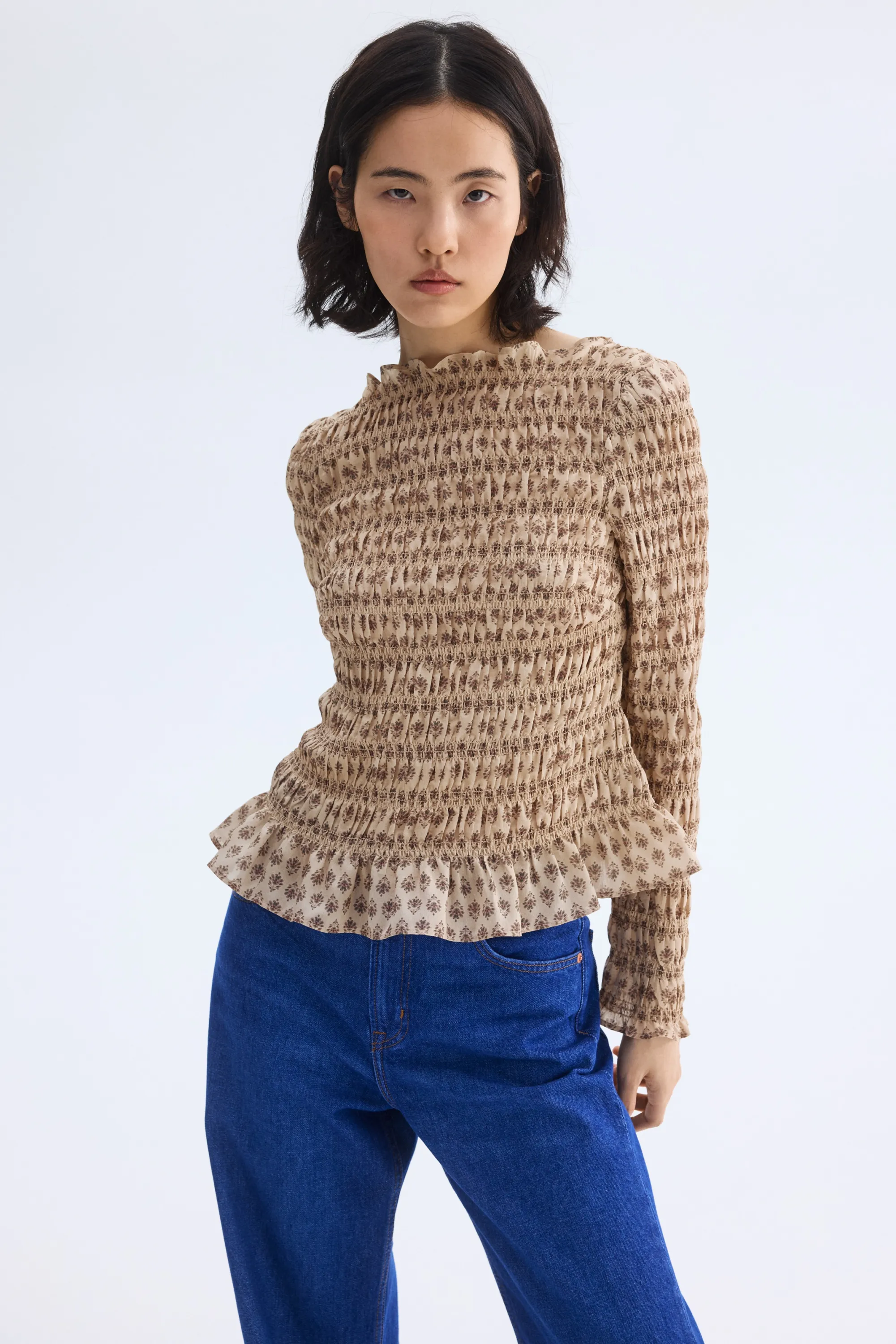 Top smocké - Beige/fleuri