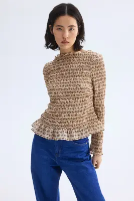 Top smocké - Beige/fleuri — photo 1