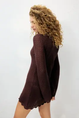 Robe de plage en maille pointelle - Marron foncé — photo 2