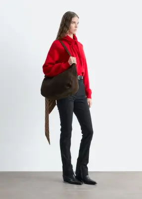 Pull en laine mérinos à écharpe - Rouge — photo 5