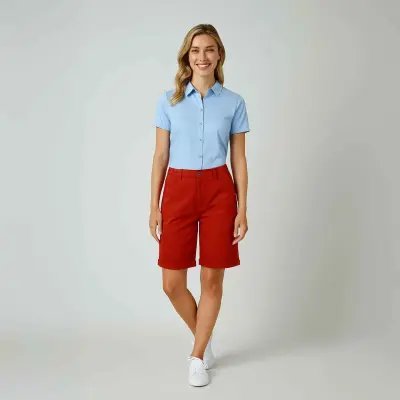 Barbara, Bermuda avec revers en toile stretch - Toile Kermes — photo 1