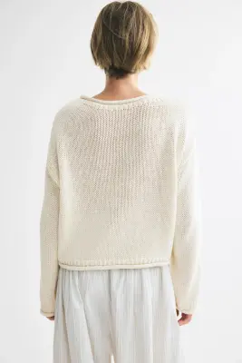 Pull à bords roulottés - Crème — photo 3