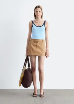 Mini-jupe ceinturée en sergé de coton - Beige — photo 1