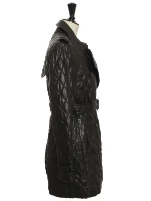 Manteau trench en cuir noir matelassé avec ceinture Prix boutique 5900 € Taille S — photo 4